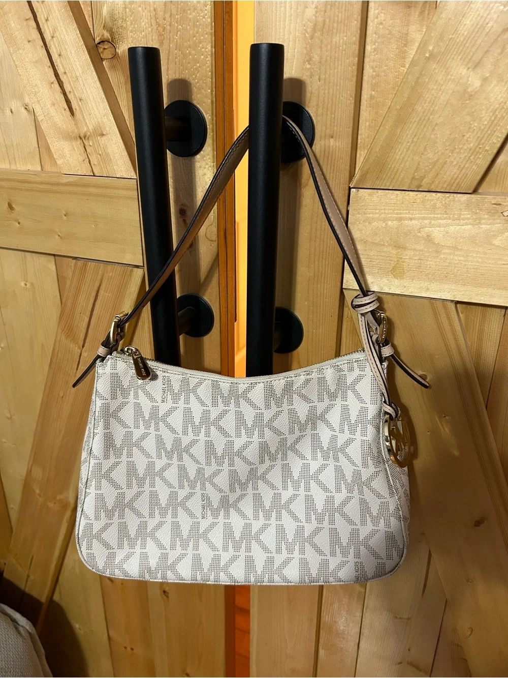 Michael Kors Cream and Taupe MK Pattern Shoulder Bag & wallet